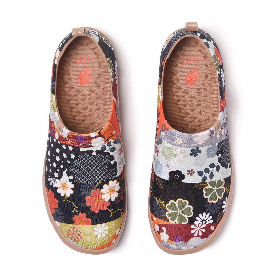 UIN Footwear Women UIN Women's Canvas for Wide Feet Fashion Floral Art Sneaker Painted Slip-On Travel Shoes Blossom Hana Canvas loafers