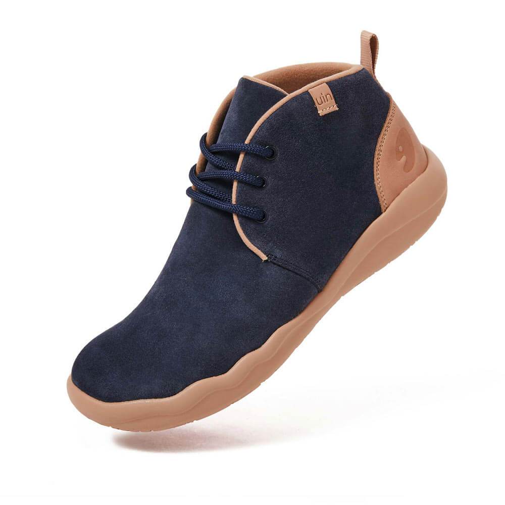 UIN Footwear Men Bilbao Deep Blue Cow Suede Lace-up Boots Men Canvas loafers